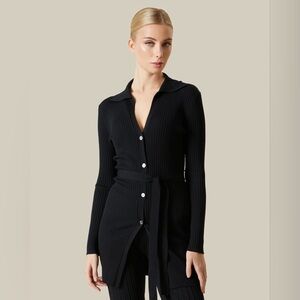 Pierre Cardin RED Ribbed Waist Sash Detailed Button Down Cardigan